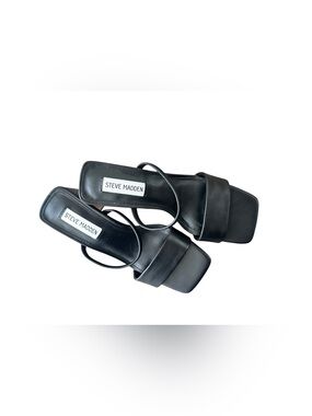 Steve Madden Black Square-Toe Slide Sandals with Thin Straps 6.5 new out box
